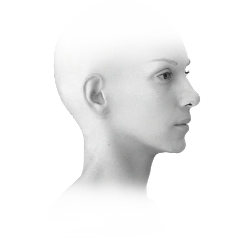 345 Plastic Surgery for natural look. Profile of woman showing ear, nose, lips, neck.