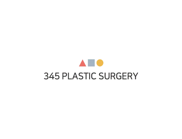 345 Plastic Surgery logo with natural results. Triangle, square, and circle shapes.
