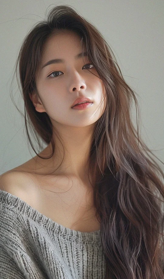 Portrait of a woman with long hair, neutral expression.