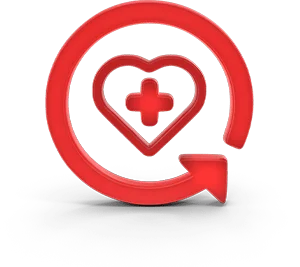 Red healthcare symbol with heart and arrow